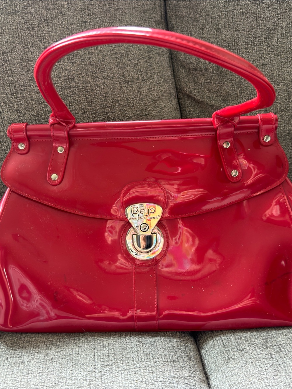 Beijo Red Patent Top-Handle Satchel with Turn-Lock